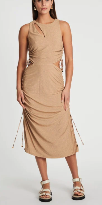 Hire a Suboo The Liz Rouched Midi Tank Dress Gold