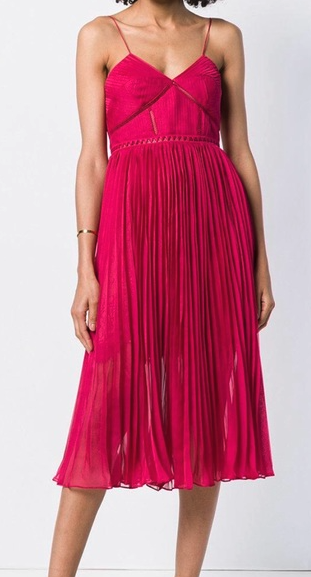 Designer rental Self Portrait Fuchsia Pleated Chiffon Midi Dress