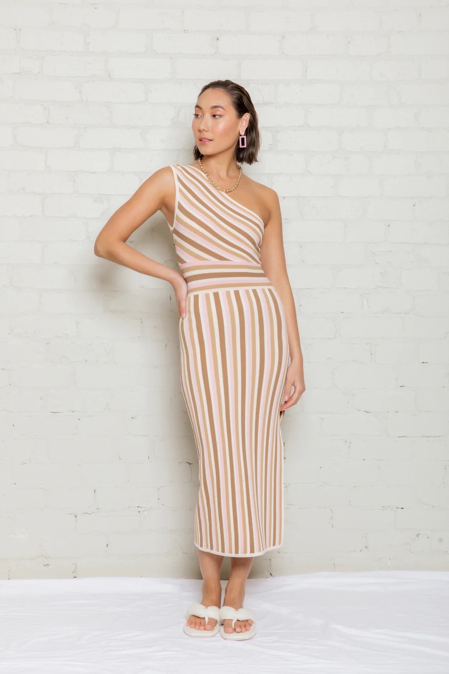 Formal rental St Cloud Opal Striped One Shoulder Knit Dress