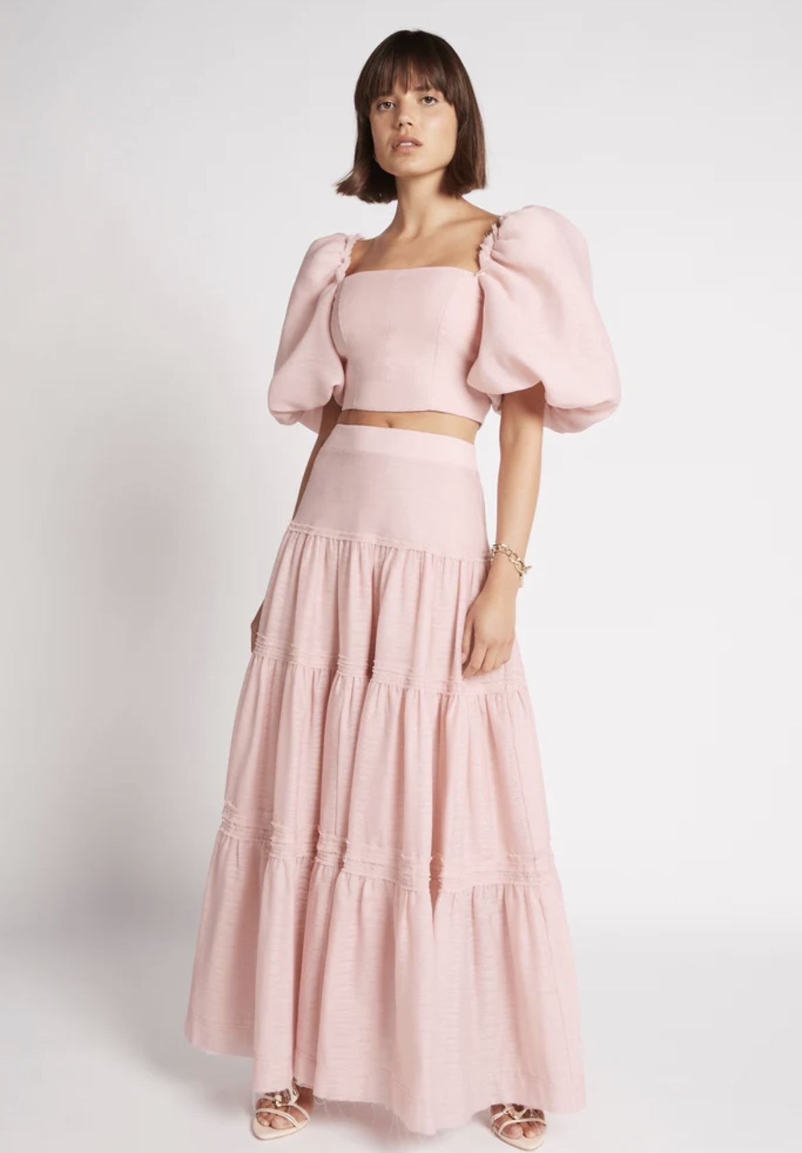 For rent a Aje Aje Esme Puff Sleeve Cropped Top And Imprint Maxi Skirt Set Dusty Pink