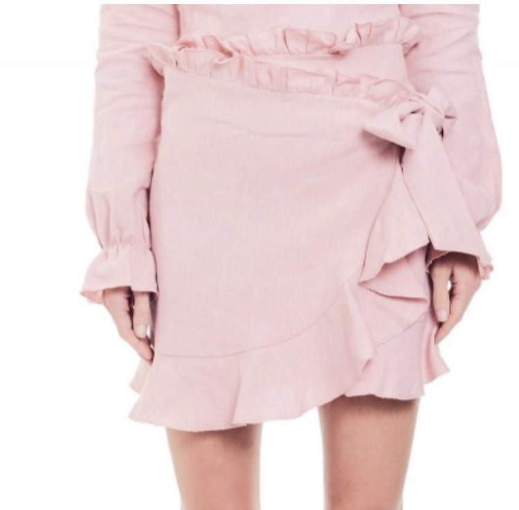 Designer rental Chosen By Tuchuzy Abbie Linen Ruffle Skirt And Polly Frill Back Top