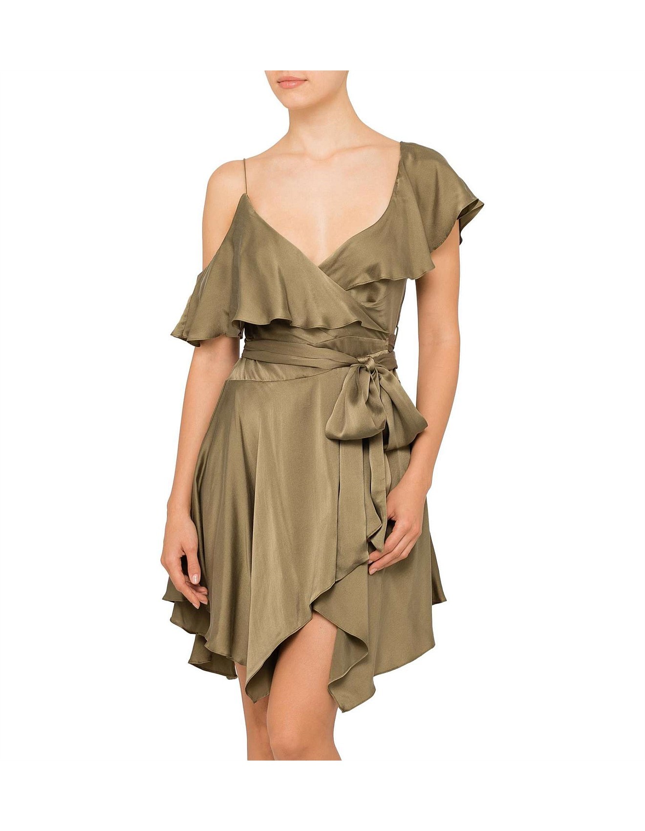 Rent a Zimmermann Suedes Asymmetrical Wrap Mini Dress Khaki