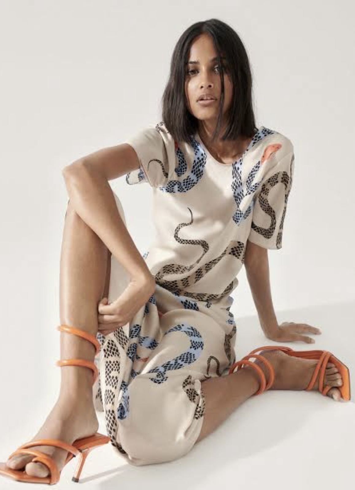 Loan a Silk Laundry Short Sleeve Bias Dress Hazelnut Snakes