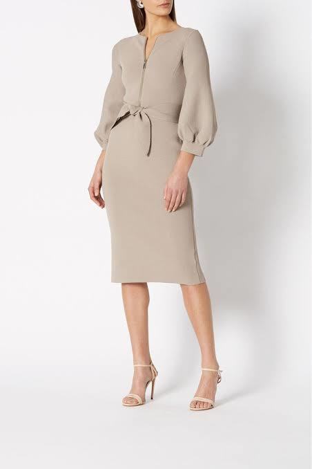 Cheap designer Scanlan Theodore Crepe Knit Zip Front Dress Taupe