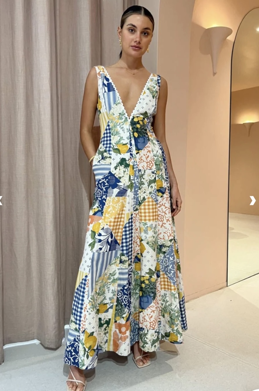 Formal rental By Nicola Wavy Maxi Dress In Lemon Patchwork