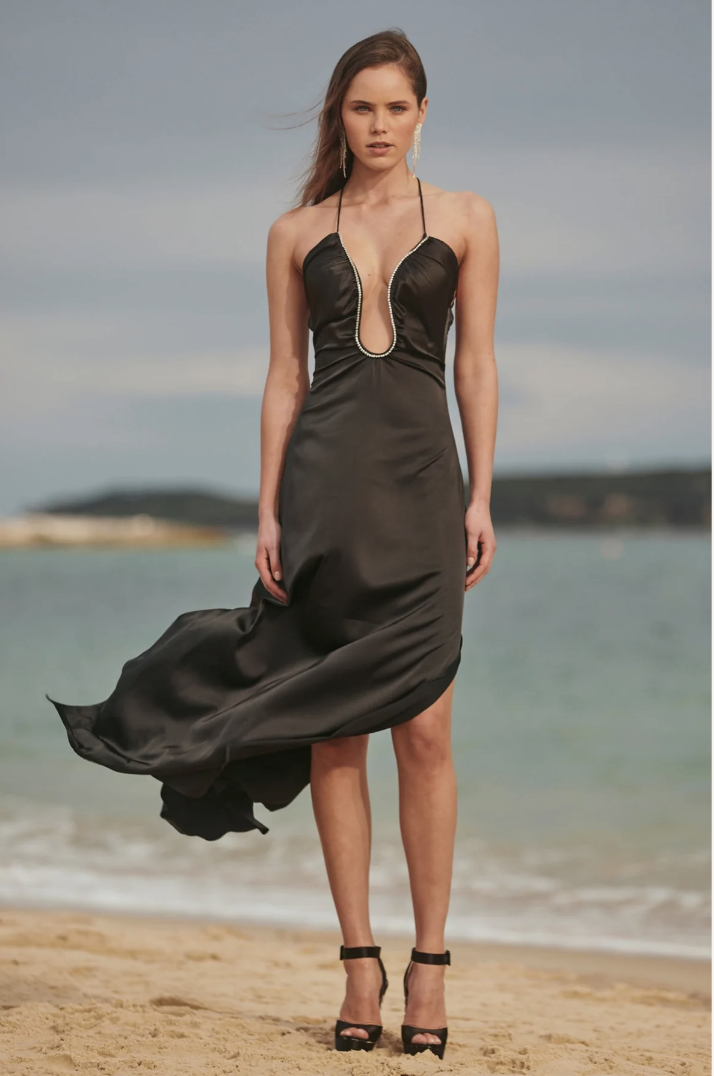 For rent a Sonya Satin Embellished Keyhole Dress