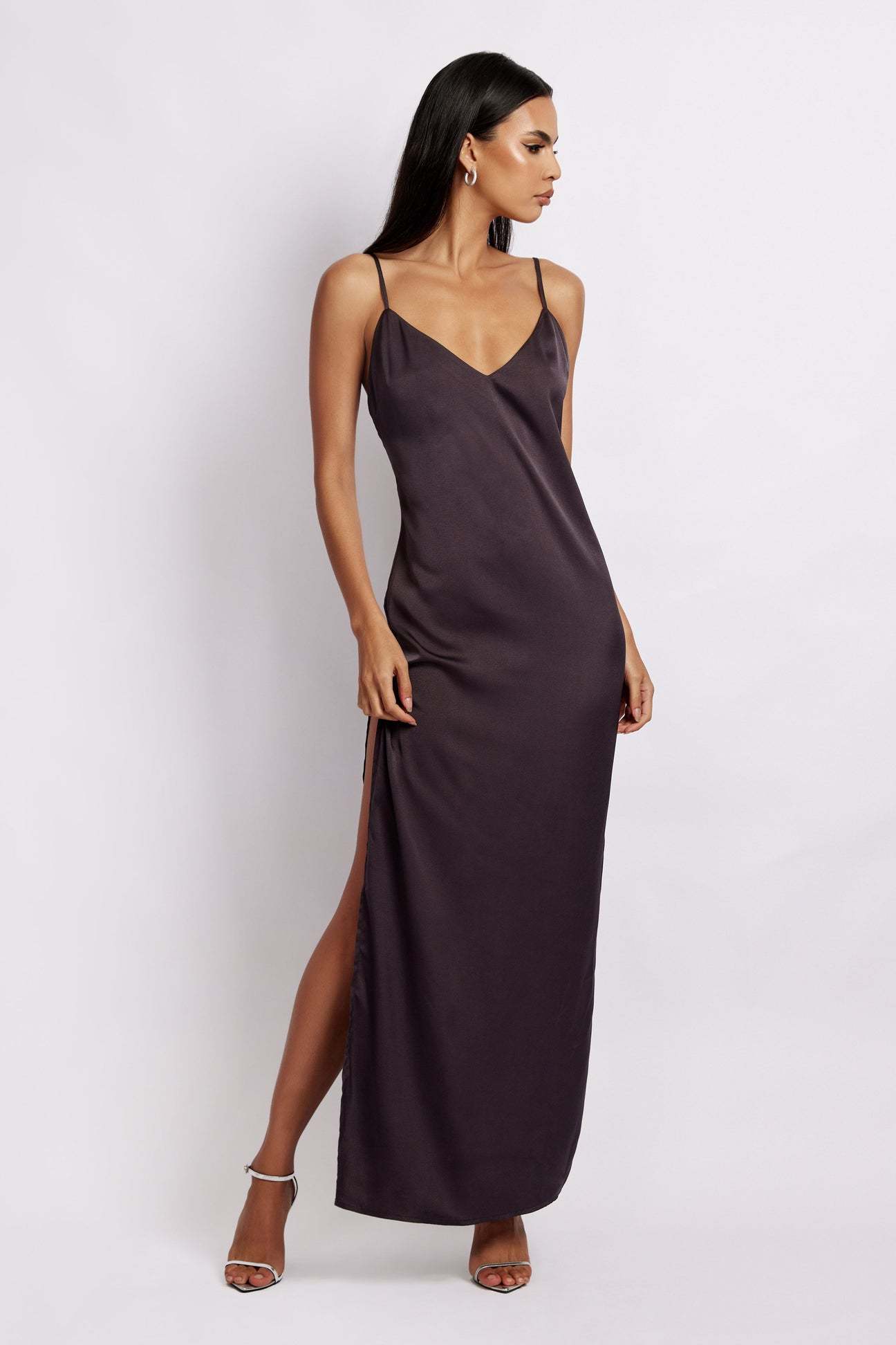 Loan a Meshki Karissa Side Split Maxi Dress Charcoal