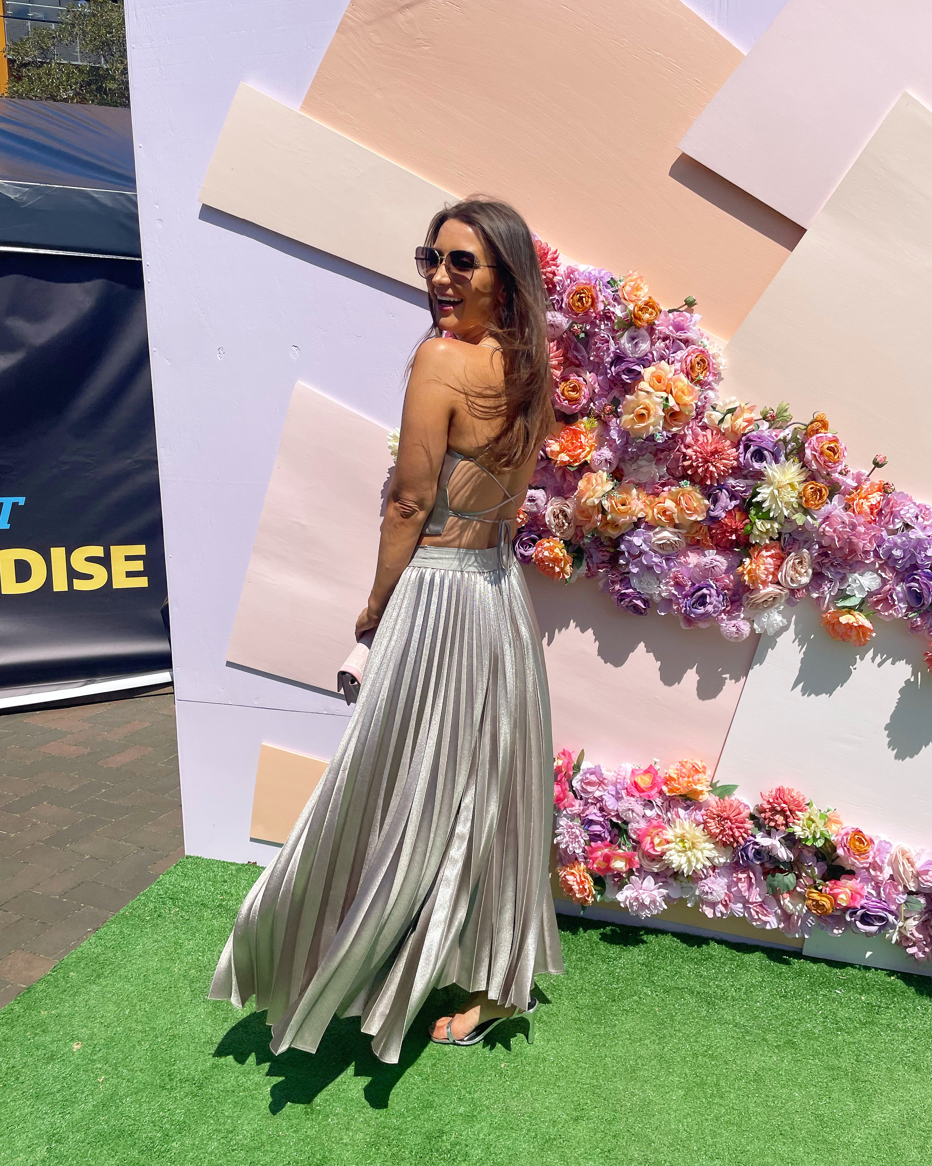 Formal rental Manning Cartell Set: Mirror Image Crop Top & Pleated Skirt Set Silver