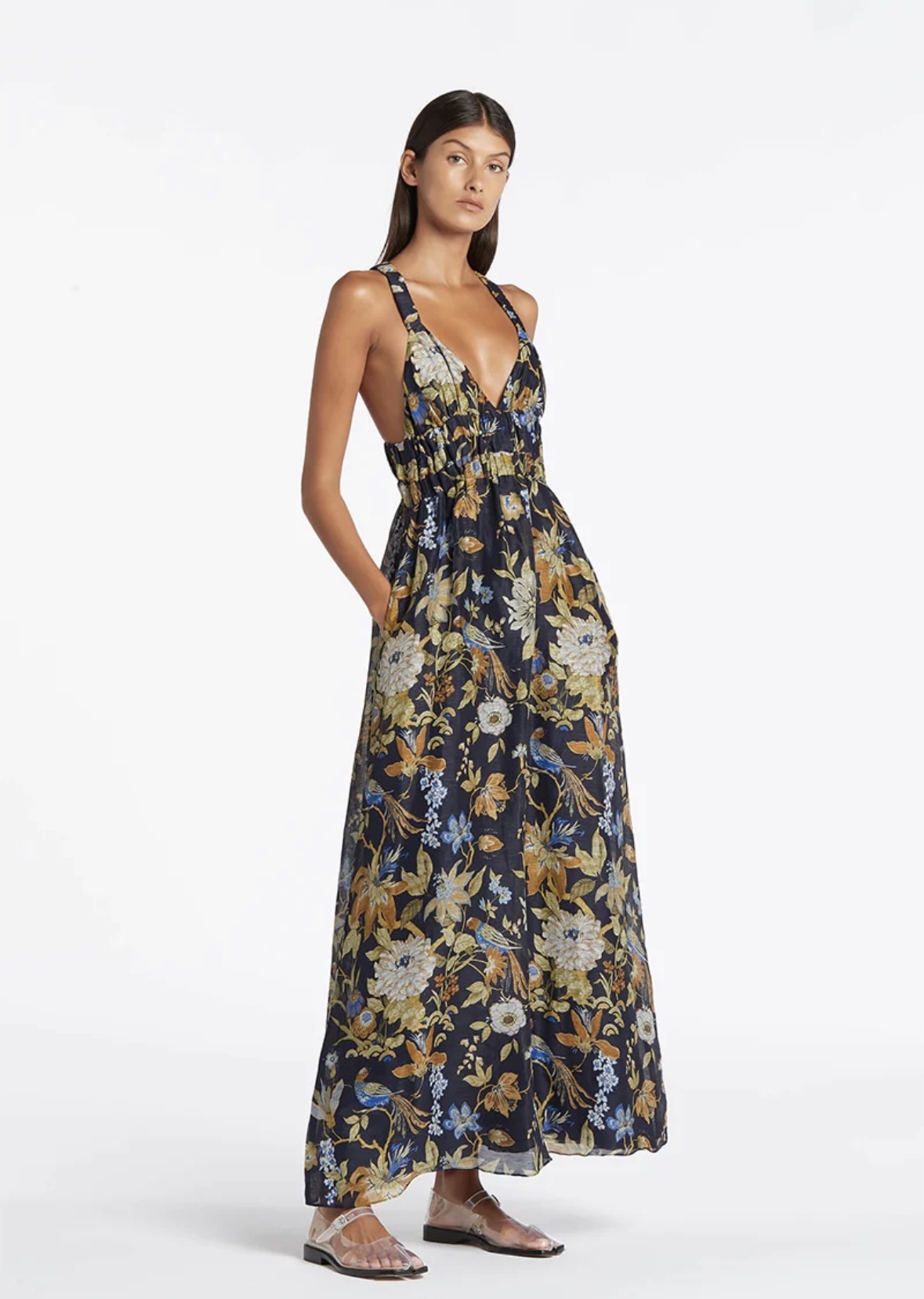 Loan a Sir The Label Lilian V Neck Gown In Delia Print
