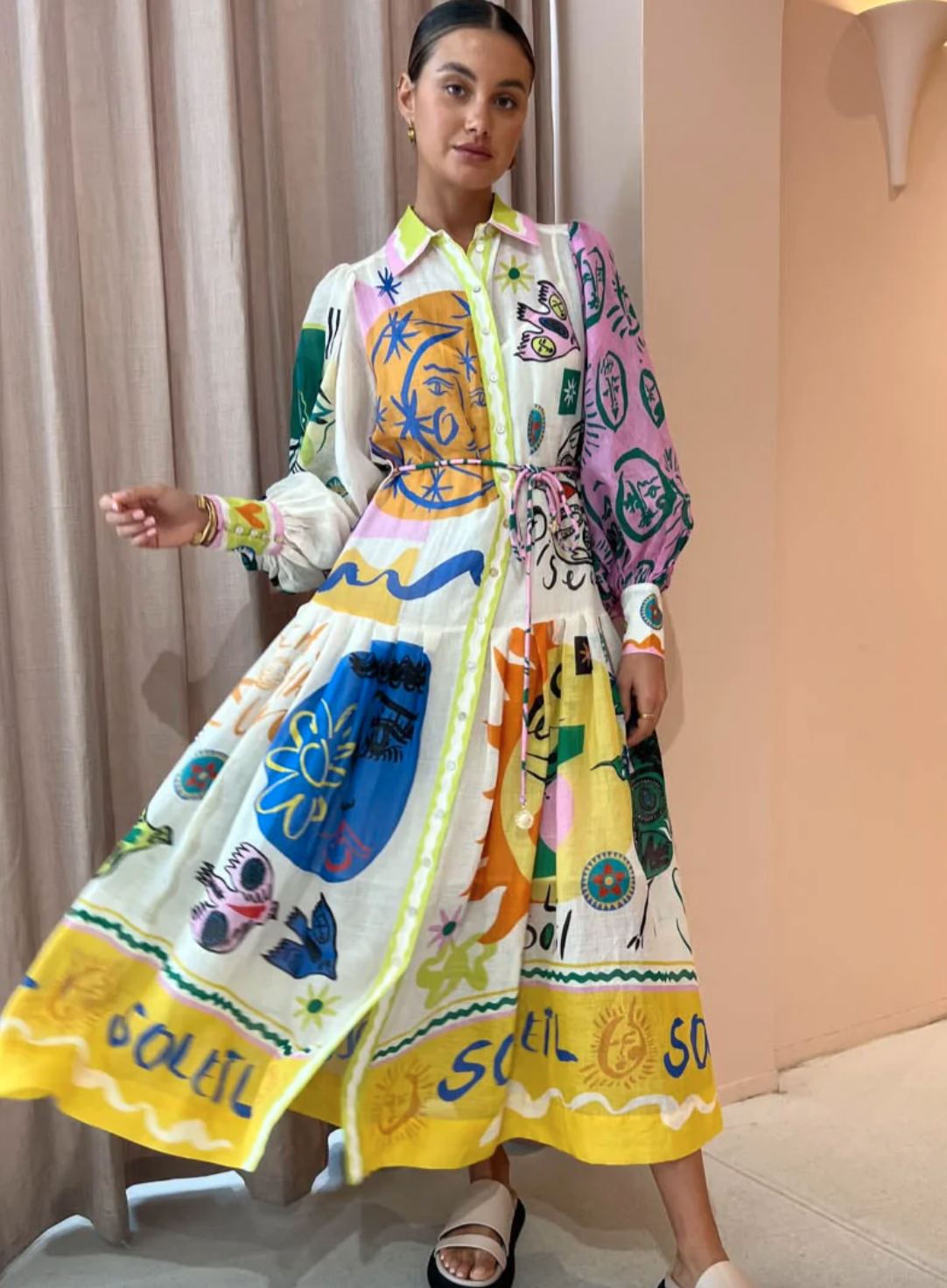 Cheap designer Alemais Alemais Soleil Patchwork Shirtdress In Ivory