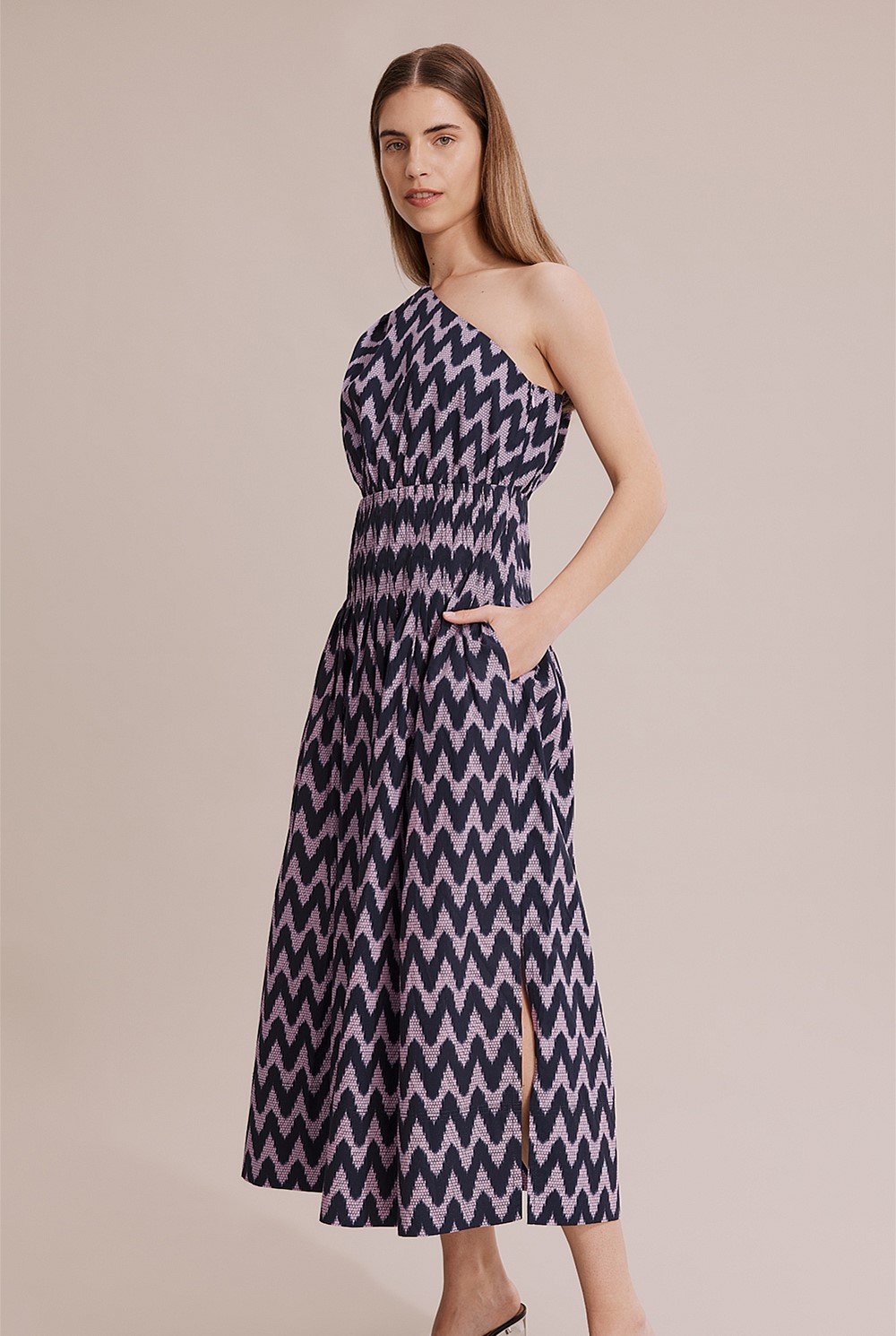 Cheap designer Country Road Print One Shoulder Dress