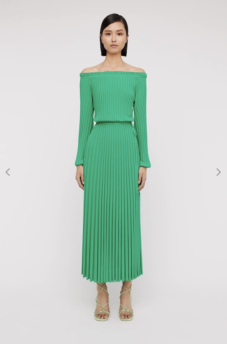 Loan a Scanlan Theodore Pleated Rib Off Shoulder Dress