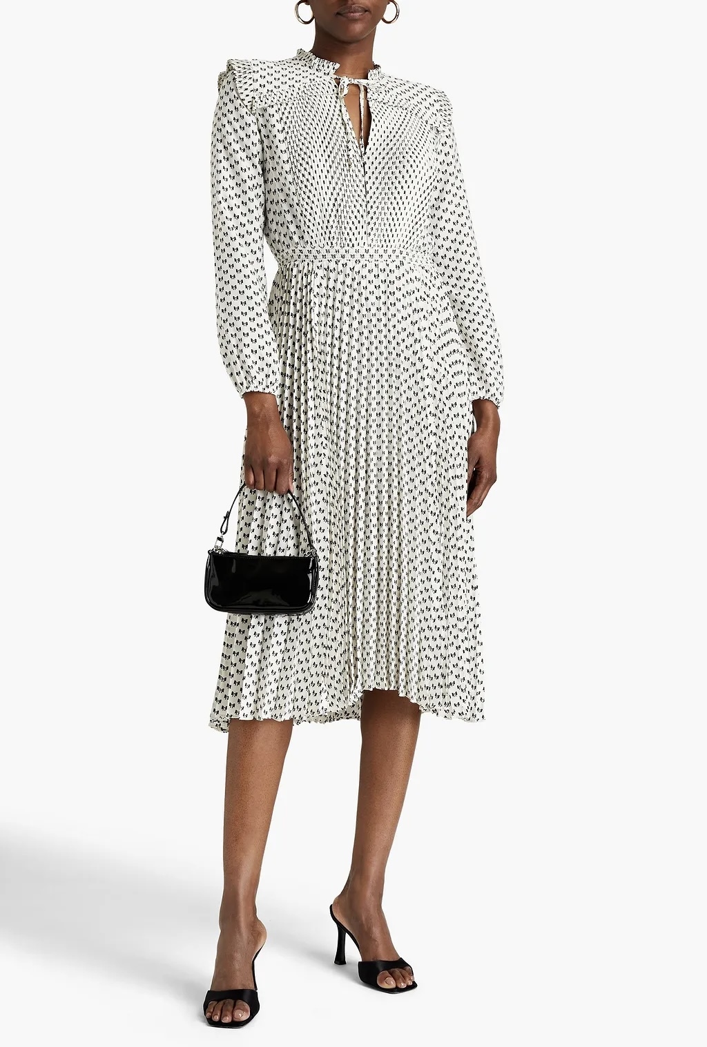 Designer rental Maje Ripetta Pleated Satin Midi Dress