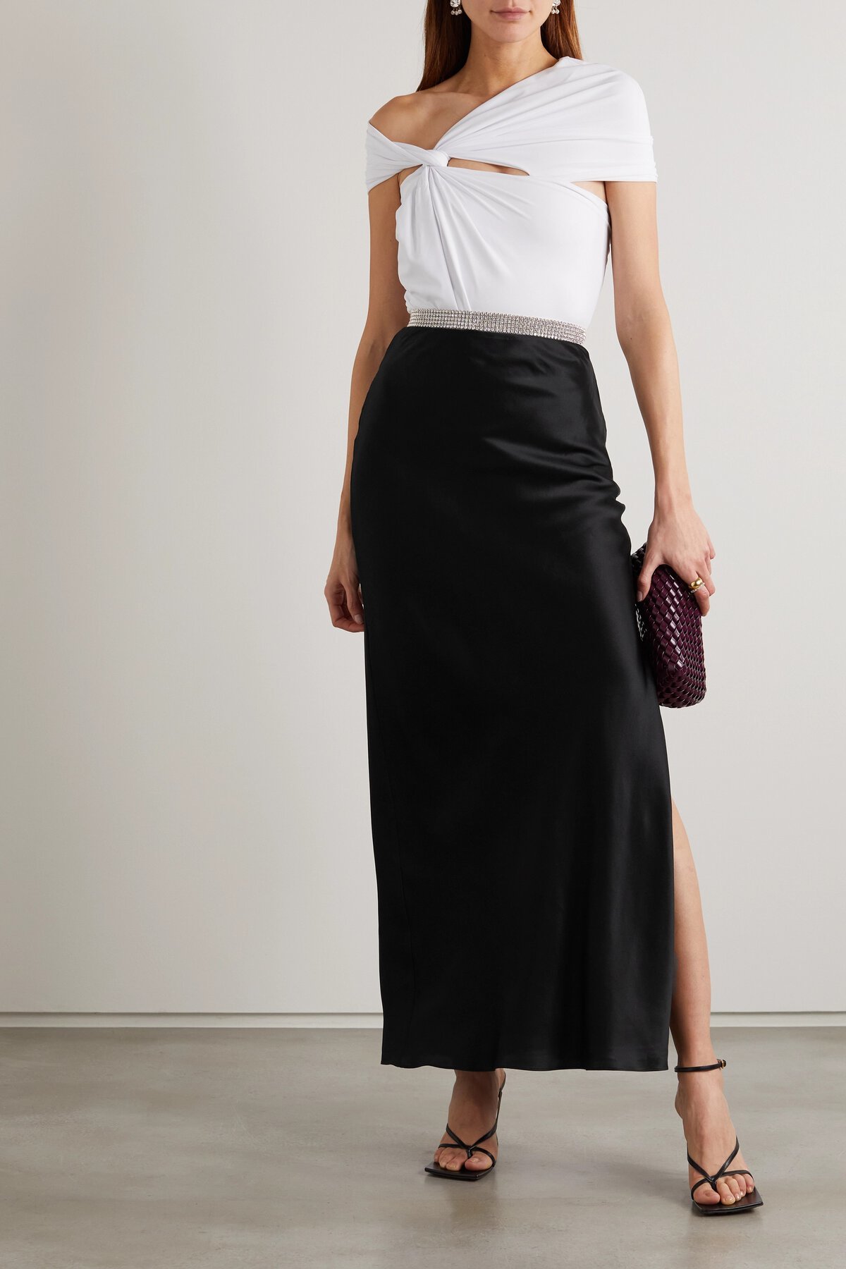 Formal rental Michael Lo Sordo Crystal Embellished Silk Satin Maxi Skirt