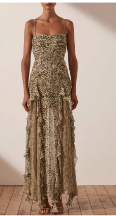 For rent a Shona Joy Claudette Ruched Frill Midi Dress