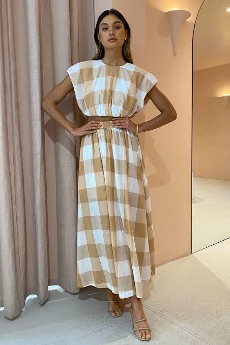 Hire a Significant Other Frida Top And Frida Skirt In Caramel Check