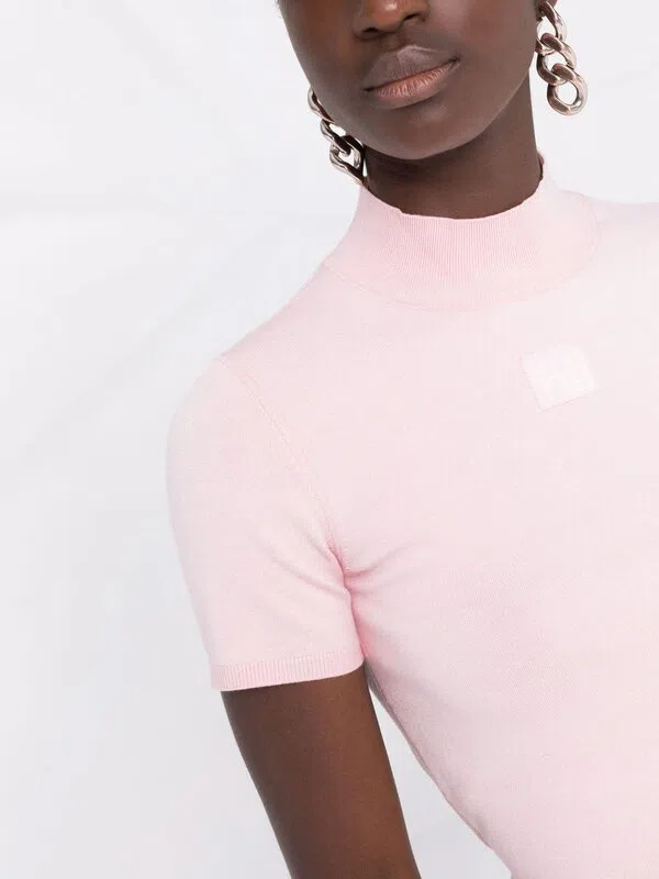 Formal rental Alexander Wang Logo Print Mock Neck T Shirt Pink