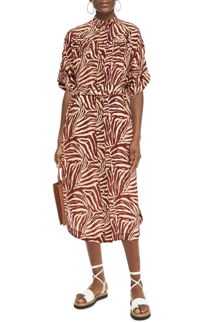 Borrow a Zimmermann Belted Zebra Print Silk Crepe De Chine Midi Shirt Dress