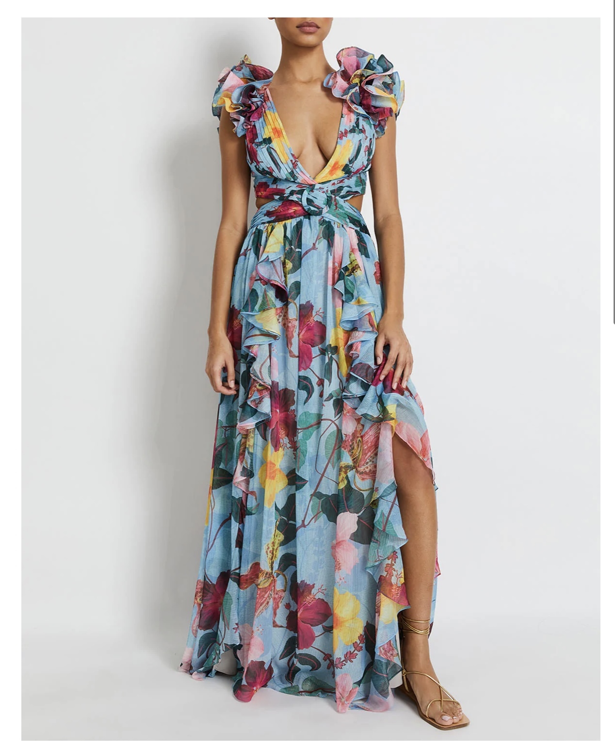 Cheap designer Patbo Hibiscus Flutter Sleeve Maxi Dress
