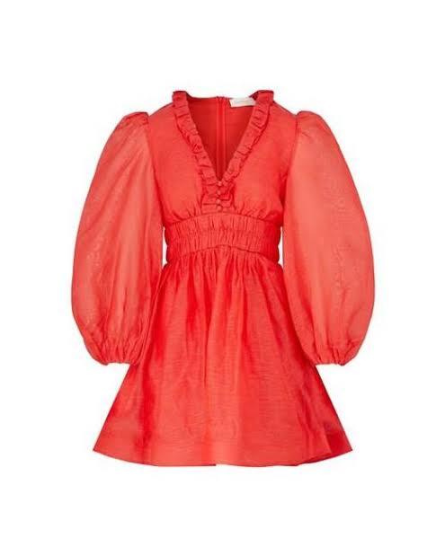 Rent a Zimmermann Zimmermann Prima Frill V Neck Mini Dress Tomato Red