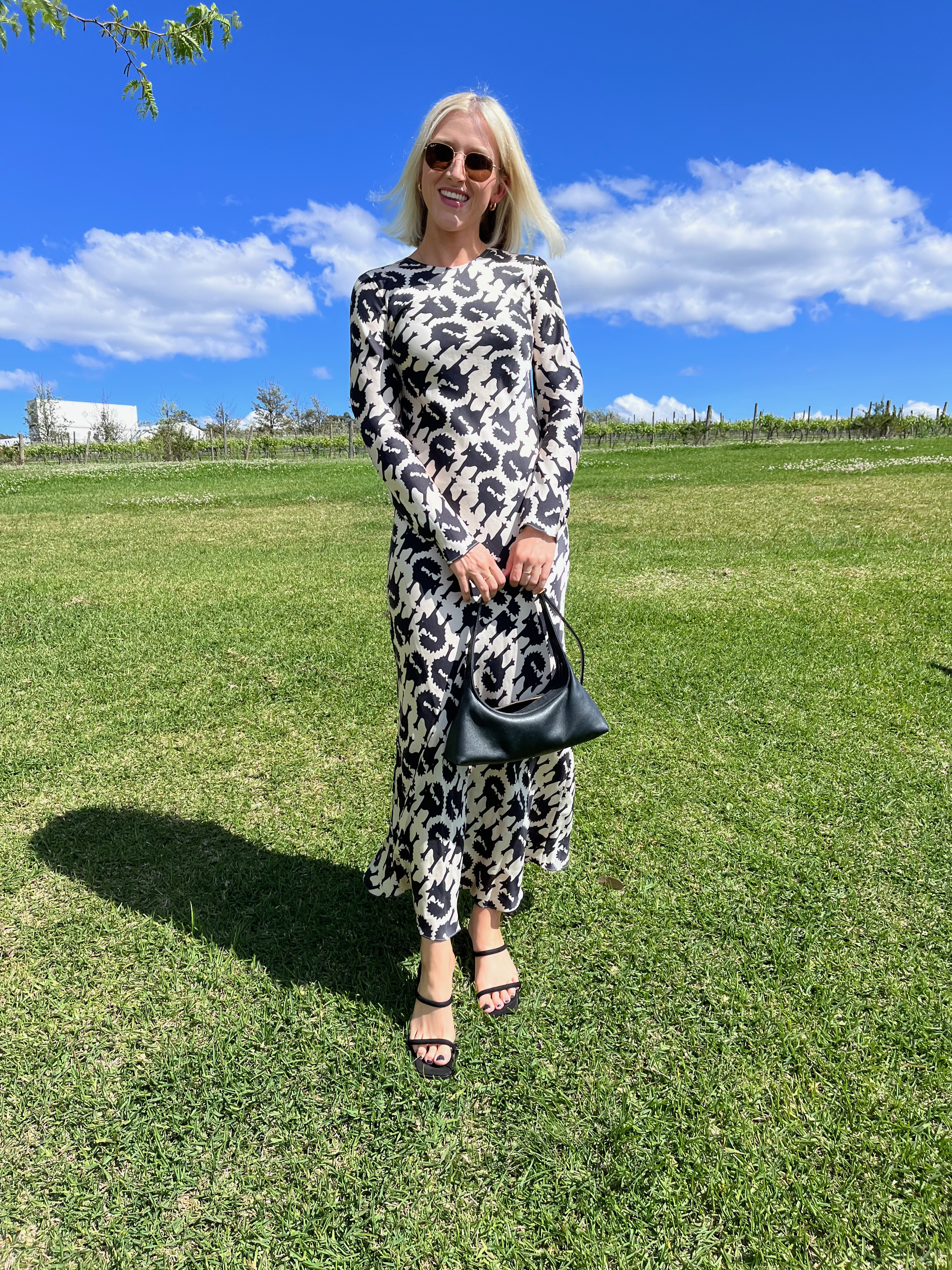 Formal rental Silk Laundry Full Sleeve Bias Cut Fox Print Dress