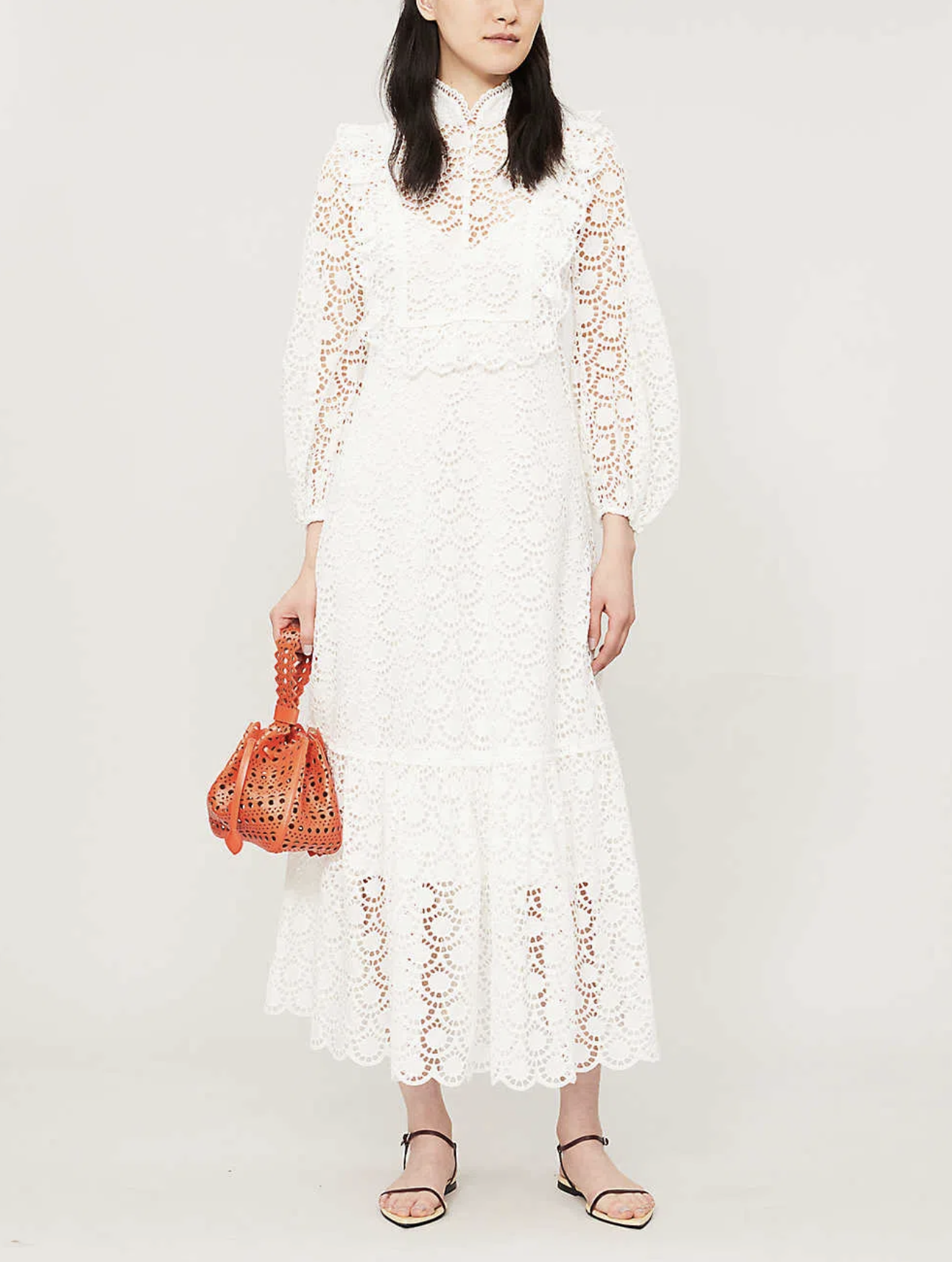 Formal rental Zimmermann Goldie Scalloped Trim Lace Midi Dress