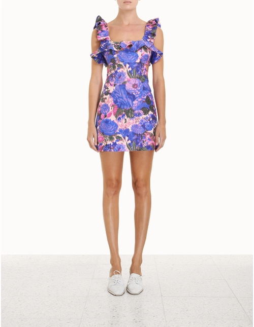 Designer rental Zimmermann High Tide Frilled Mini Purple Ikat Floral
