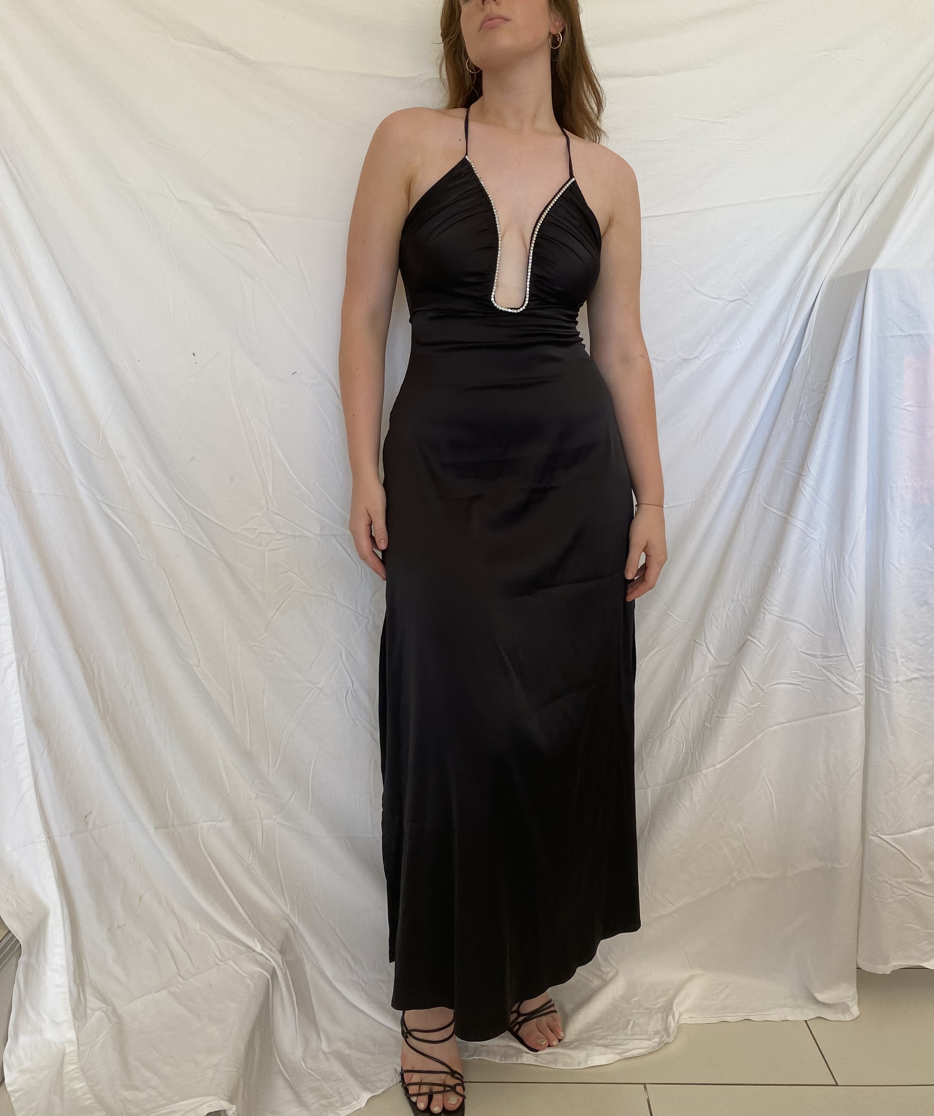 Rental Sonya Moda Satin Embellished Keyhole Maxi Dress