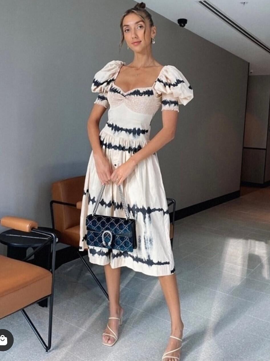 For rent a S/W/F Boutique Puff Sleeve Sweetheart Dress Tie Dye