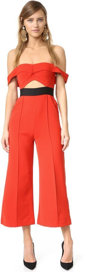 Borrow a Self Portrait Off Shoulder Flare Jumpsuit