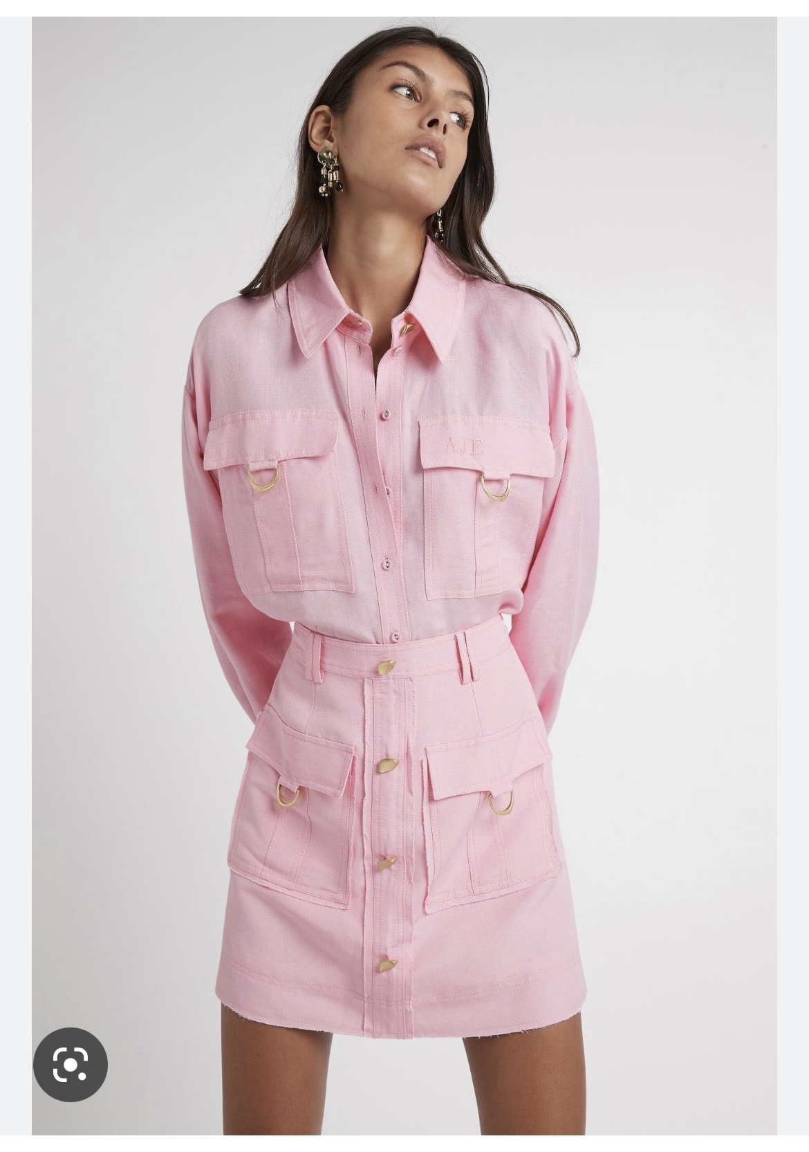 Hire a Aje Aje Vista Utility Pocket Linen Skirt & Long Sleeve Pocket Set Pink Shirt