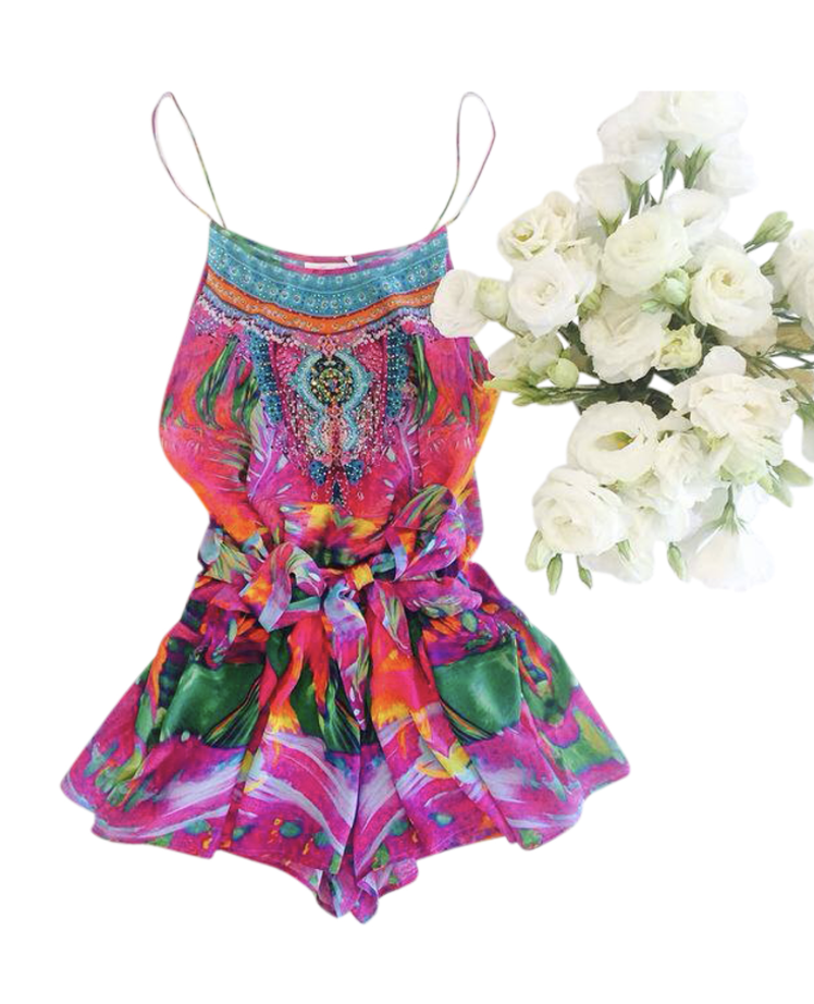 Loan a Camilla Shoestring Strap Jumpsuit In Colour Weaving