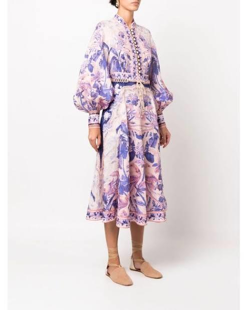 For rent a Zimmermann Lyre Billow Sleeve Midi Dress Purple Palm