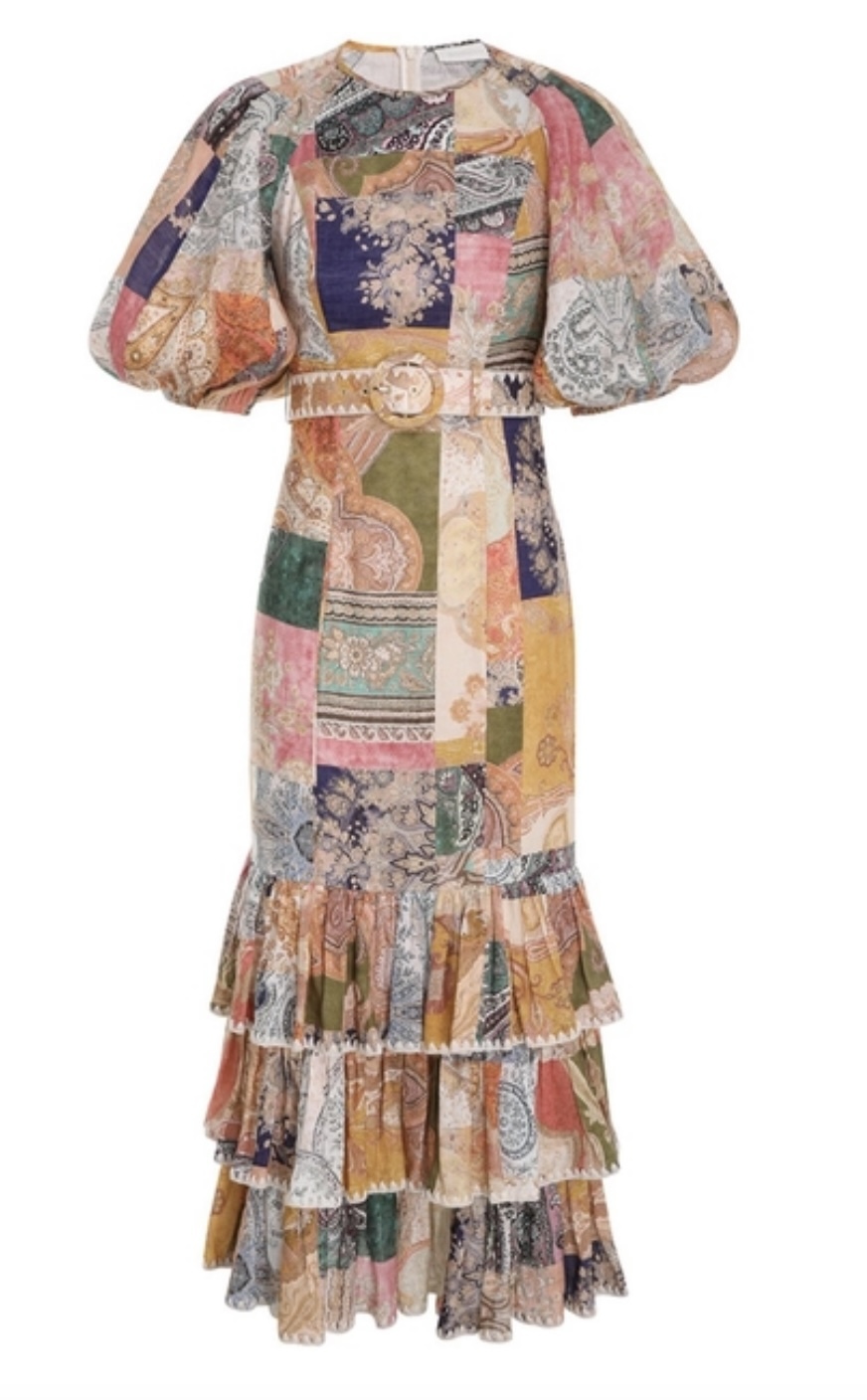 Designer rental Zimmermann Annexe Ruffle Hem Long Dress Patch Paisley