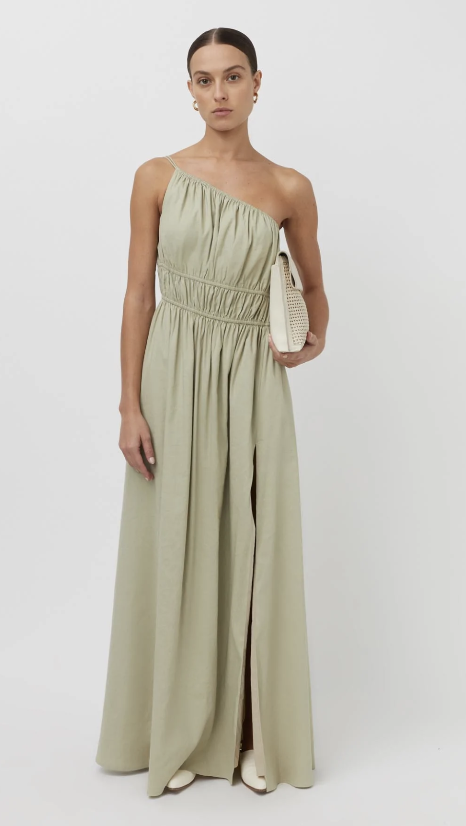 Affordable Camilla And Marc Sevilla Asymmetric One Shoulder Linen Maxi Dress In Oregano Green