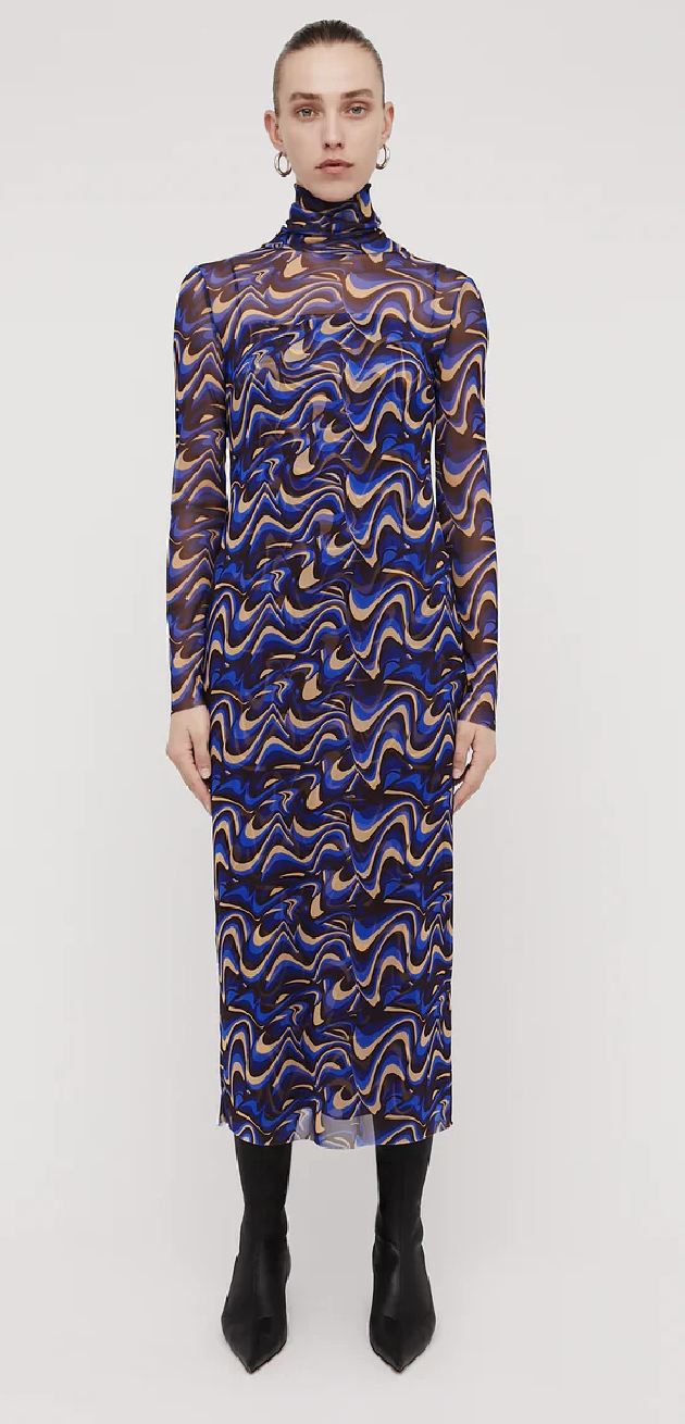 Affordable Scanlan Theodore Italian Wave Print Mesh Dress