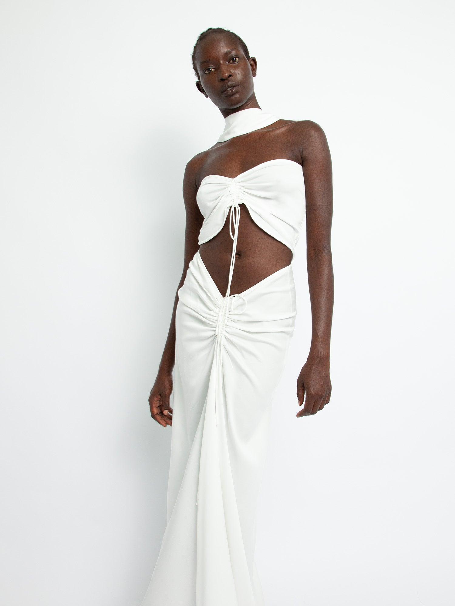 Rental Christopher Esber Reversed Halter Disconnect Ruched Dress White