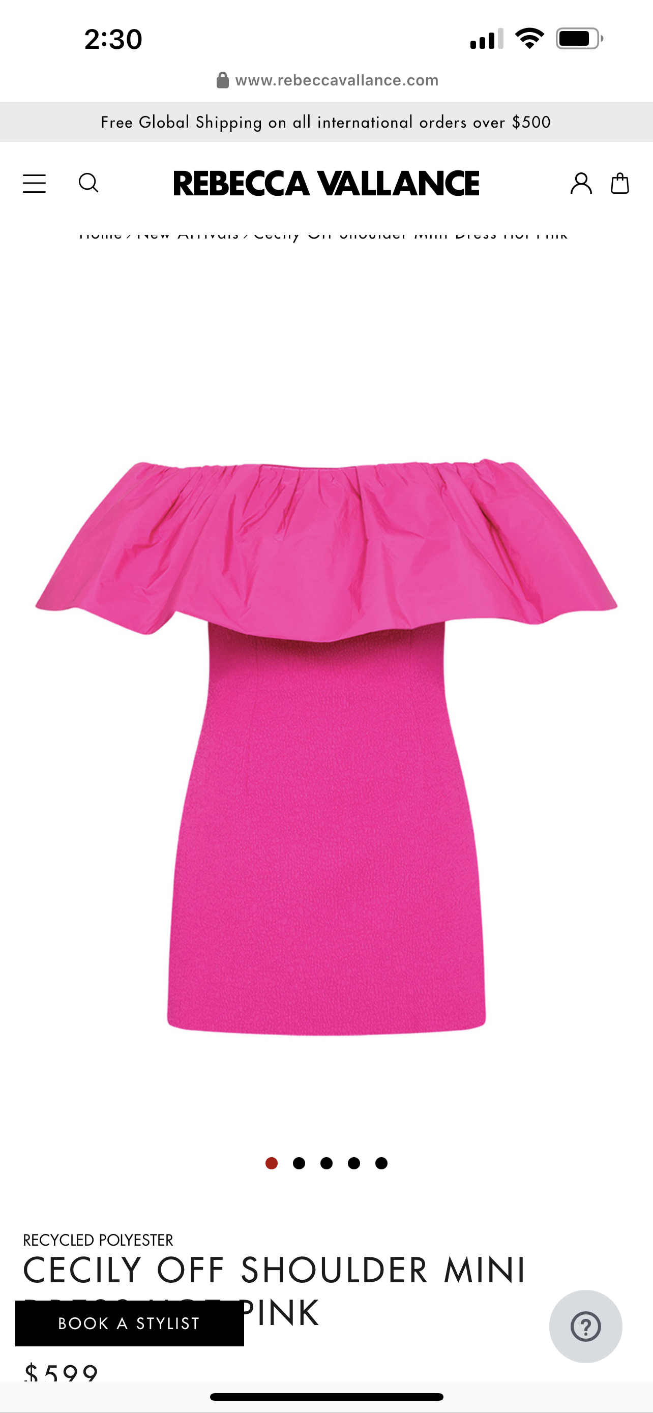 Cheap designer Rebecca Vallance Cecily Off Shoulder Mini Dress Hot Pink