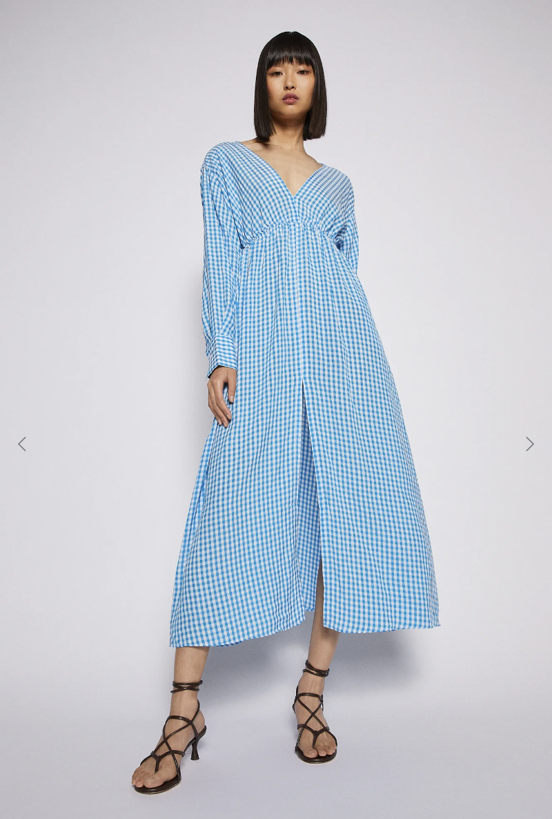 Hire a Scanlan Theodore Gingham V Neck Dress Aqua