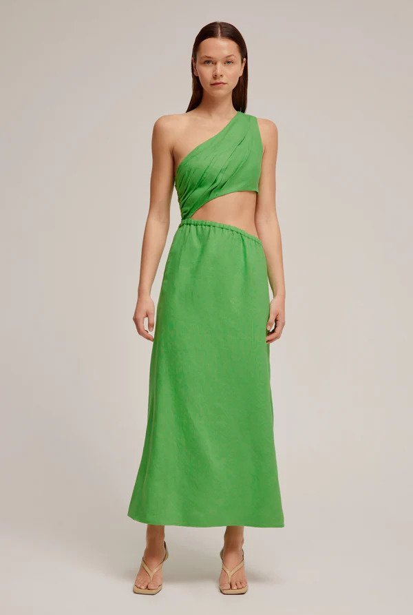 Loan a Venroy Draped One Shoulder Cut Out Midi Dress