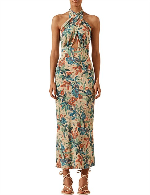 Designer rental Shona Joy Malia Cross Front Halter Midi Dress