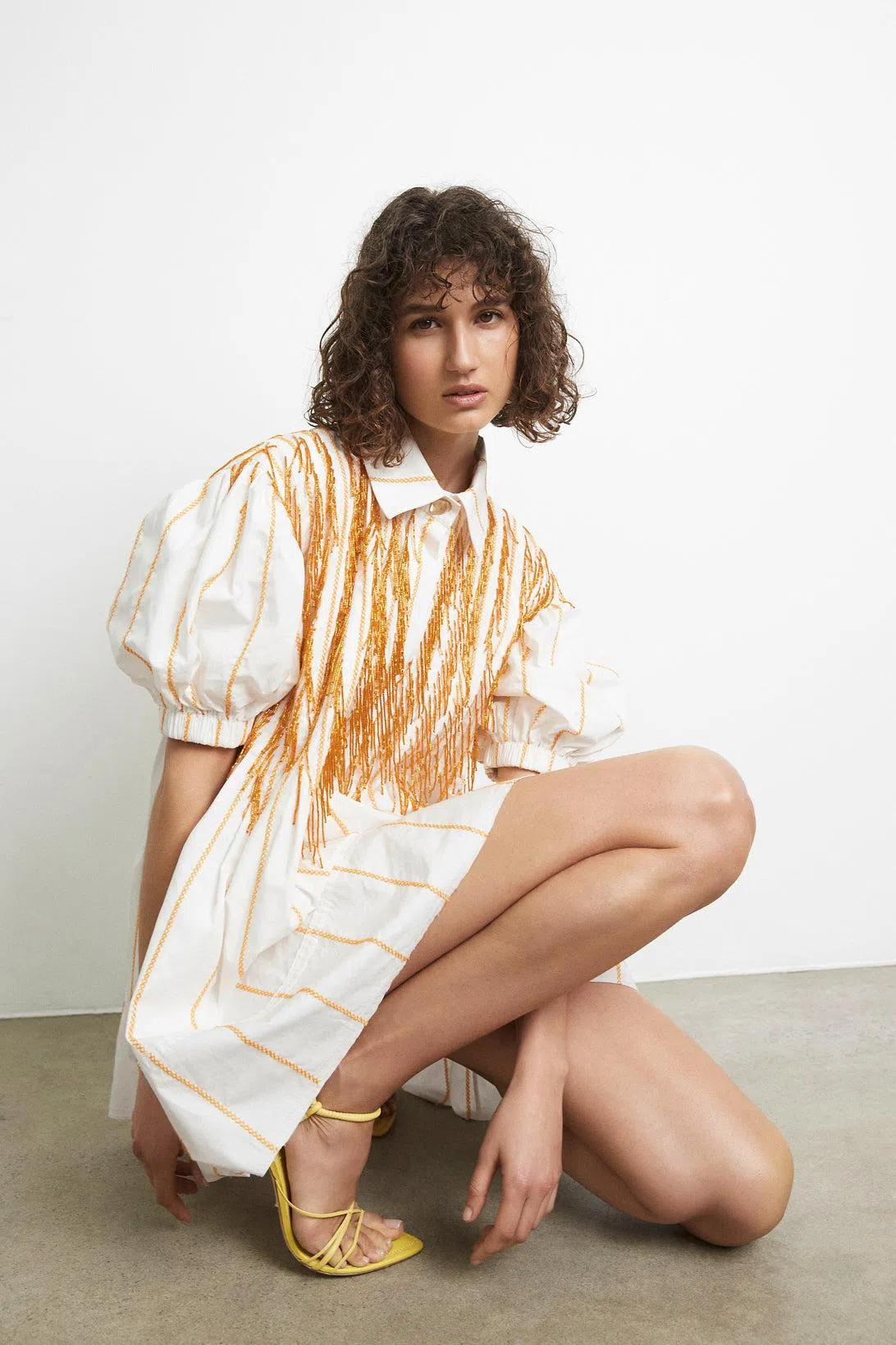 Rent a Aje Collective Beaded Mini Dress Ivory/Marigold