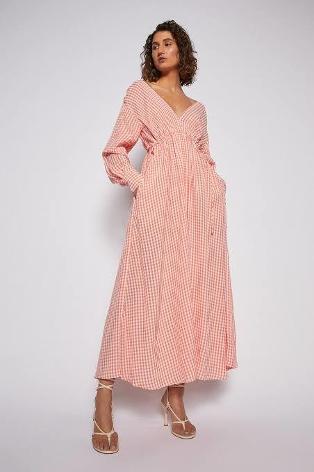 Hire a Scanlan Theodore Gingham V Neck Dress Peach