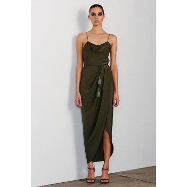 Designer rental Shona Joy Leticia Lace Up Cowl Maxi Dress