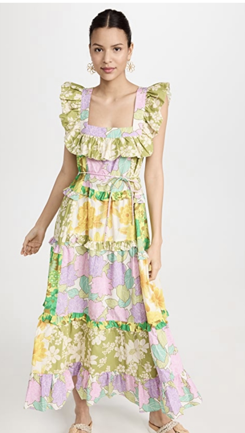 Hire a Alemais Elora Patchwork Tiered Midi Dress