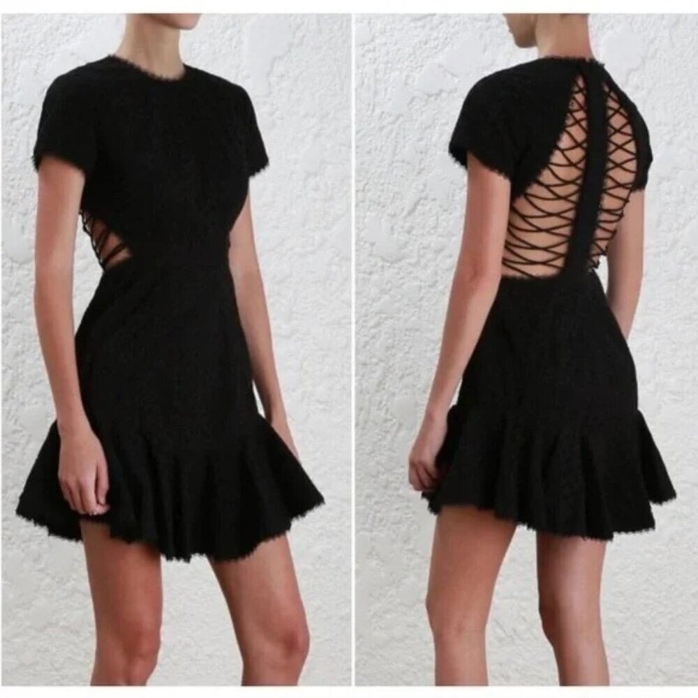 Borrow a Zimmermann Black Mini Flutter Dress