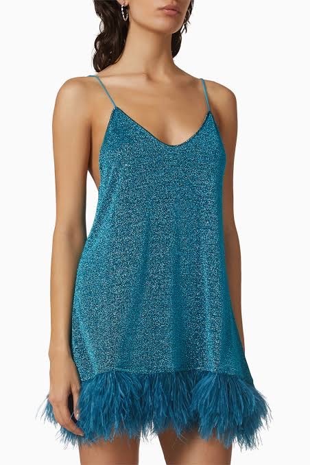 Designer rental Oseree Feather Trimmed Mini Dress
