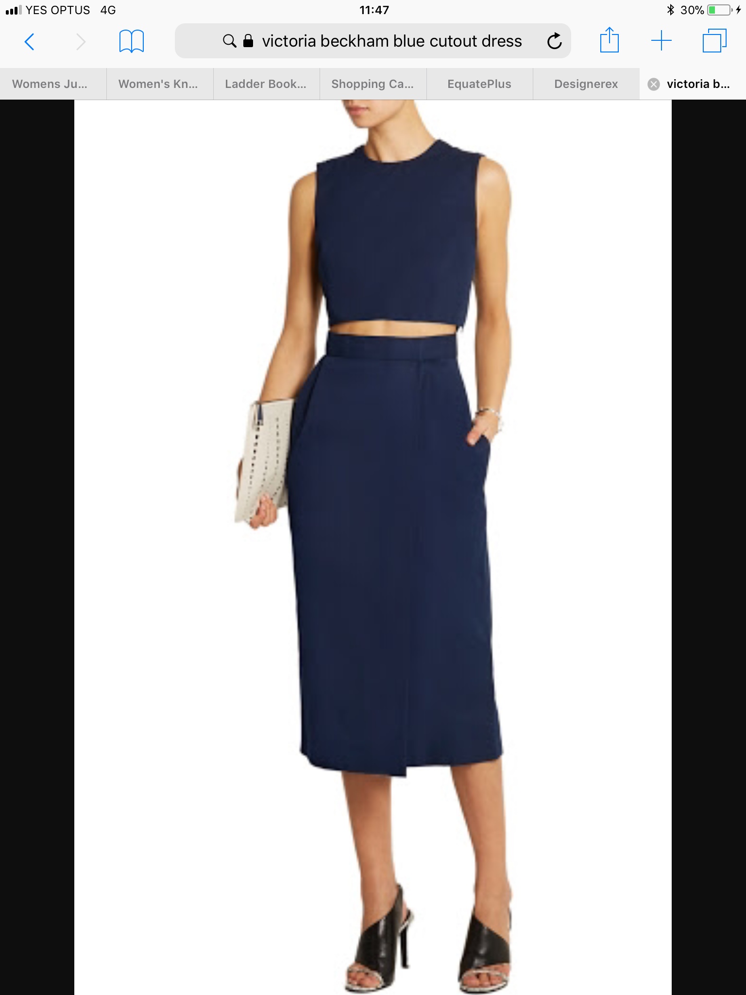 Loan a Victoria, Victoria Beckham Navy Canvas Cut Out Dress