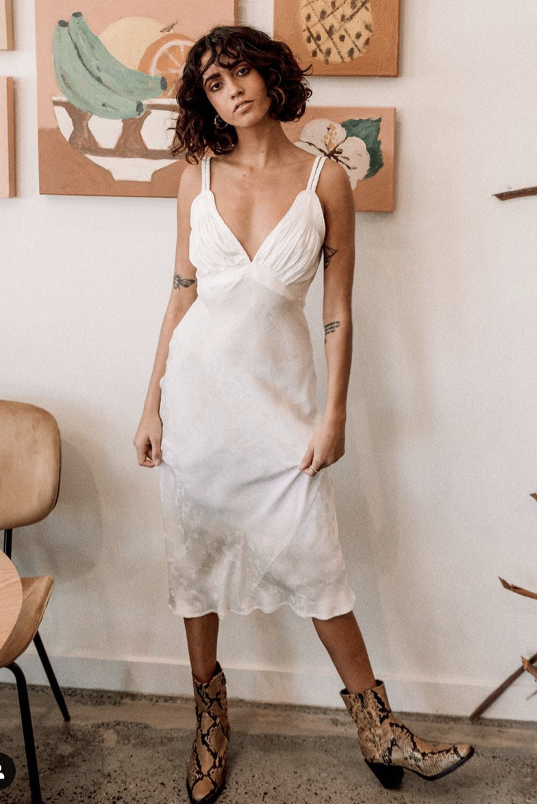 Hire a Spell Byron Bay Rosalie Jacquard Slip White