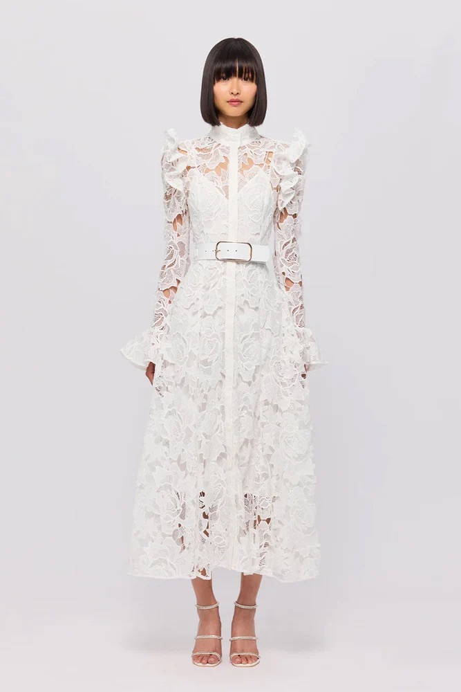 For rent a Leo Lin Aliyah Lace Butterfly Sleeve Midi Dress Snow